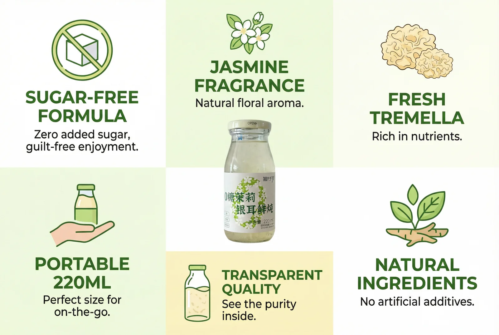Sugar-Free Freshly Simmered White Fungus with Jasmine | 0 Sugar | Ready to Drink additional selling point